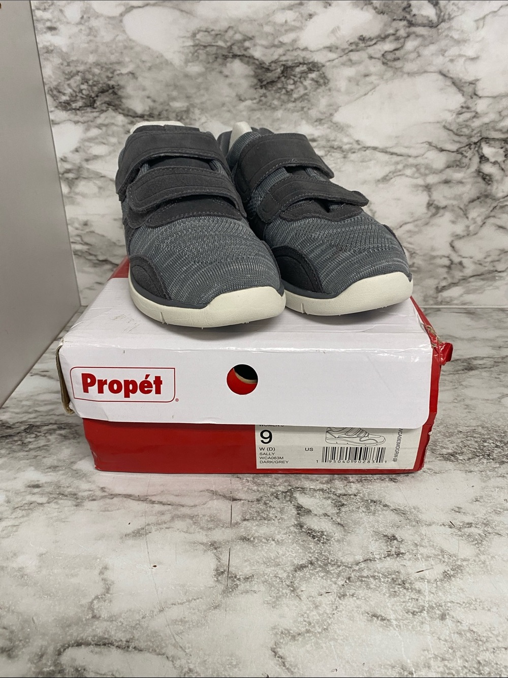 Propet Womens Charcoal Gray Knit Hook-and-Loop Sneakers